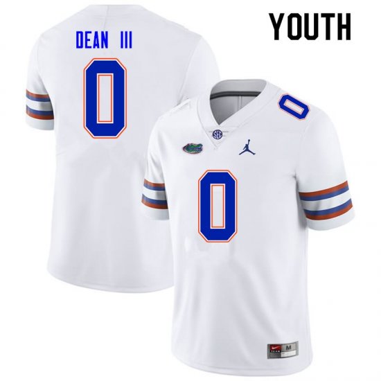 Youth Florida Gators #0 Trey Dean III NCAA Nike White Authentic Stitched College Football Jersey HFP5262YZ